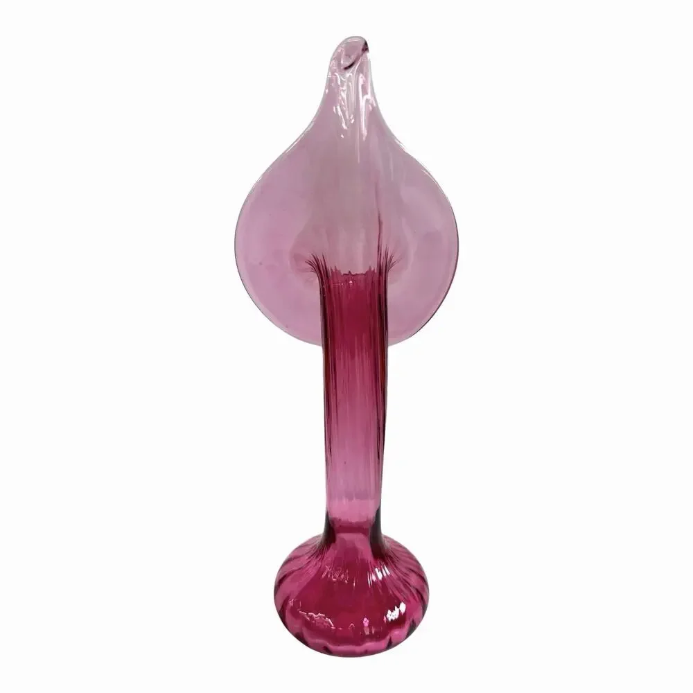 ROSSI CRANBERRY GLASS Jack In The Pulpit Ribbed Vase 10